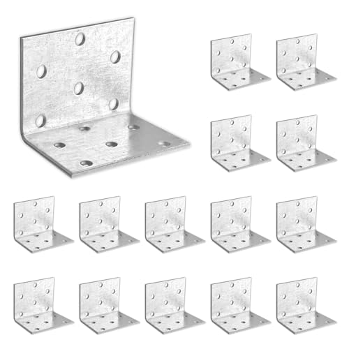 OMIDEAS 15 x Angle Brackets (40 x 40 x 60 x 2) Corner Metal Braces Wood Timber Galvanised Steel Sheet Connecting Joining Fixing L Repair Connector