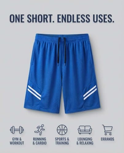 Real Essentials 5 Pack: Men’s 9" Mesh Shorts – Athletic Gym, Workout, Basketball, Running, Casual Lounge Activewear Pockets, Set 8,XL - Image 5