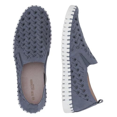 Image of Ilse Jacobsen HORNBAEK Men's Tulip140MEN |Slip-on |Boat Shoe (Grey /Blue Palm Tree, 11)