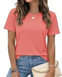 WNEEDU Womens T Shirts Short Sleeve Crewneck Loose Summer Tees Basic Tops(Coral,L)
