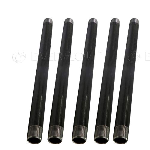Everflow PCBL1248-5 Pre Cut Industrial Steel Pipe, Half Inch Threaded Black Pipe Nipples For DIY Vintage Furniture, 1/2 In x 48 In (Pack Of 5)