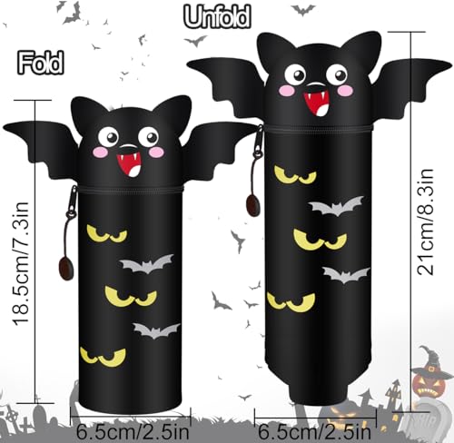 GDFJBG 2-in-1 Weiche Federmäppchen - Kawaii Halloween Silikontasche Federmäppchen, mäppchen - Stand Up, Tier Stifthalter, Stifte Mäppchen, Stifthalter Bleistifttasche Mädchen Junge (Fledermäuse)