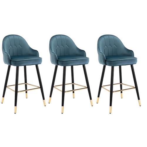 Taburetes de Bar para Cocina, Juego de 3 taburetes de Bar, taburetes de Bar Modernos de Altura de mostrador con Respaldo, sillas de Bar de Cuero sintético con Patas de Metal y reposapiés, si