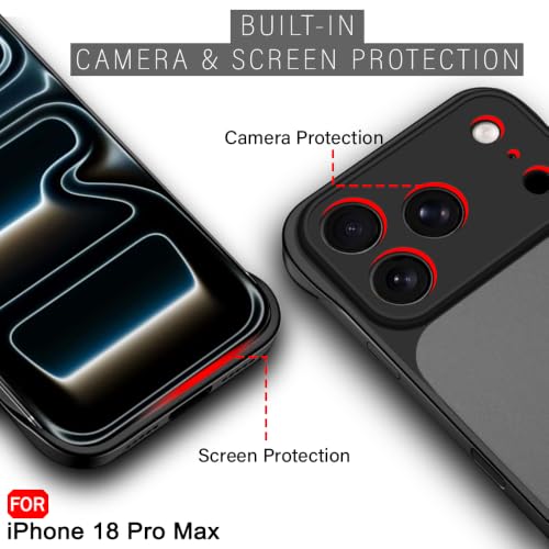 Image of TheGiftKart Hybrid Ultimate Slim Back Case Cover for iPhone XVIII Pro Max | Lightweight Profile | Frosted Matte Translucent Hard Back Case Cover (PC & TPU, MagSafe Compatible, Black Sides)