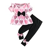 Generisch Valentinstag-Outfit für Mädchen Zweiteiliges Sommer-Set mit Herz-Leopardenmuster Schleifendetail inklusive weiter Hose (2-3 Years)
