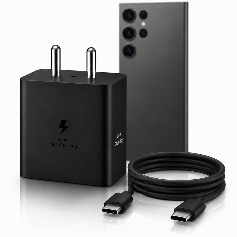 Image of 45W USB-C PD Fast Charger Adapter with 1 Meter Type-C Cable with PPS Fast Charging Travel Block Compatible with Samsung Galaxy S25, S24, S23, S22, S21, S20, Z Fold Series, Z Flip Series