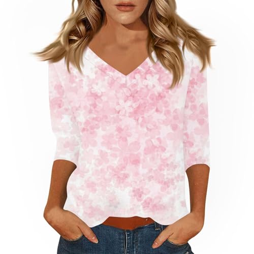 HTHLVMD Womens 3/4 Length Sleeve Tunic Tops Summer Fall Outfits 2025 Three Quarter Sleeve Casual V Neck T Shirts for Women