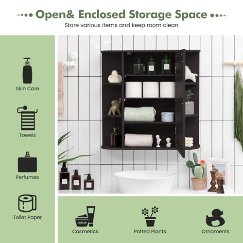 Moccha-Bathroom-Cabinet-Mirrored-Wall-Mounted-Medicine-Cabinet-with-Mirrored-Door-and-6-Open-Shelves-Floating-Shelf-Dressing-Mirror-with-Storage-Cabinet-Suitable-for-Foyer-Living-Room-Brown Moccha Bathroom Cabinet Mirrored Wall Mounted Medicine Cabinet with Mirrored Door and 6 Open Shelves Floating Shelf Dressing Mirror with Storage Cabinet Suitable for Foyer Living Room Brown