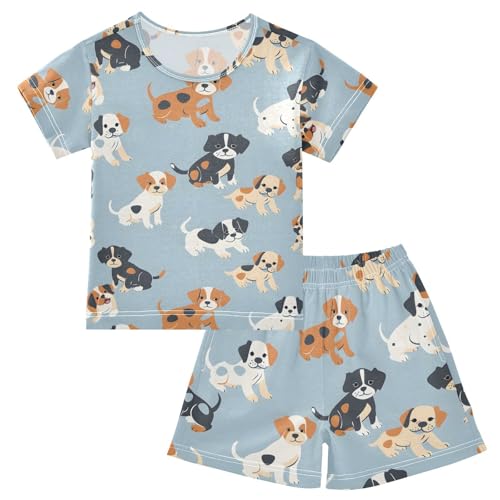 ALAZA Cute Dog Puppy Animal Pajamas Short Sleeve 2 Piece Sleepwear Top and Bottom Pajama Set Unisex