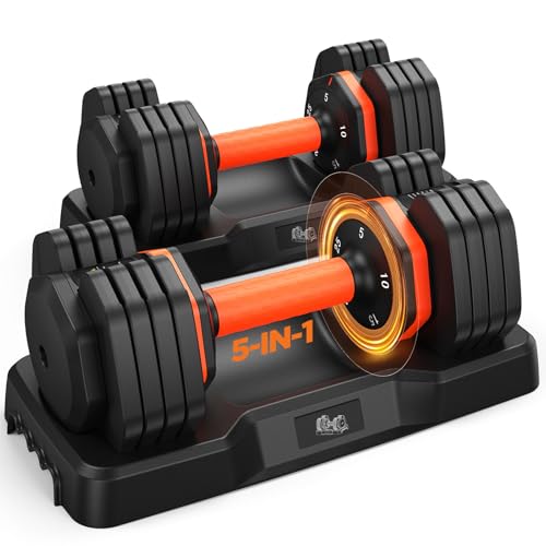 Adjustable Dumbbells Set 25LB, Weights Dumbbells Set 5/10/15/20/25lbs, Anti-Slip Handle for Exercise Fitness Workout Adjustable dumbbell set 2 (25, Pounds)