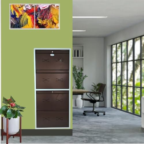 Image of I Double Decker Metal Shoe Rack I Double Lock I Wall Mounted I 4 Shelve (Brown Colour) I Coad LC 2DDL-04 BR I Height 58 Inches, Width 26 Inches, Depth 7.5 InchesI 3 Years Warranty.