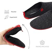 Andres Machado Dynamic - Unisex-Hausschuh aus Naturwolle und Feinfilz mit anatomischer Sohle - Made in Spain, 44 EU, Schwarz Rot – Ansicht 3