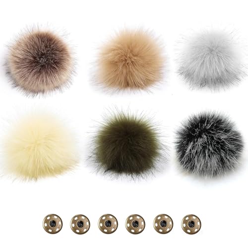 6 Stück Fellbommel Kunstfell Bommel Fellpompon Pompon Kunstpelz...