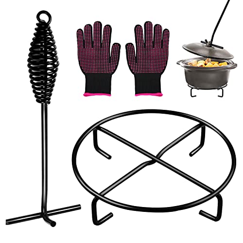 Deckelheber Dutch Oven, 26 cm Dutch Oven Deckelheber, Petromax Deckelheber, Dutch Oven Untersetzer mit Grillhandschuhe, Dutch Oven Zubehör Geeignet für BBQ Fondue Camping