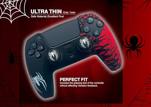 Image of TMG PS5 Controller Skin Spider-Man Theme Silicone Pecial Edition Protective Skin Case Cover for PS5 Controller with 2 Thumb Grip Caps (Black-Red)
