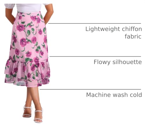 Image of Allegra K Women's Printed Skirt 2025 Weekend Trendy Summer Chiffon Ruffle Tiered Flowy Midi Skirts