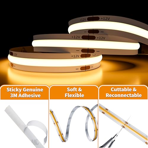 Image of PAUTIX COB LED Strip Light 12V 18ft /5.5m Warm White 3000K 504LEDs /M Super Bright Flexible CRI93+ LED Rope Lights Bright for Kitchen Home DIY Lighting Projects(Power Supply&Controller Not Included)