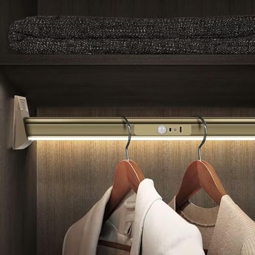 Tringle de placard lumineuse à LED 40-130 cm en métal noir robuste charge 50 kg avec batterie au lithium intégrée, idéale pour manteaux et vêtements (750...