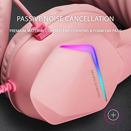 MARSGAMING MH122P Mars Gaming FRGB Over Ear Gaming Hoofdtelefoon met Microfoon, HiFi Geluid, Geluidsonderdrukking, Ultra Lichtgewicht, PS4 PS5 Xbox Switch Tablet Windows Mac, Roze - Afbeelding 6