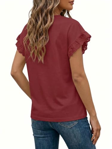 Image of Tankaneo Womens Summer Crewneck T-Shirts Lace Cap Sleeve Tops Dressy Casual Loose Fit Work Basic Tees Outfits 2026