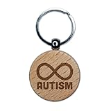 Sniggle Sloth Autism Awareness Infinity Symbol Engraved Wood Round Keychain Tag Charm