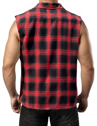 Sleeveless Flannel Shirt Men Casual Plaid Button Down Shirts Vest2