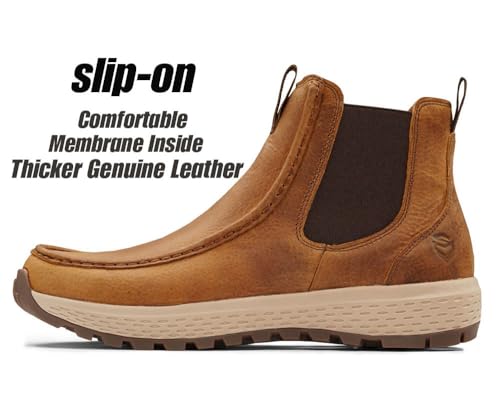 Image of SUREWAY Men's Slip On Work Boots,Rugged Moc toe Casual Chelsea Shoes