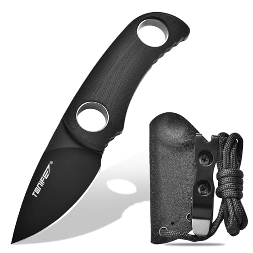 TONIFE Runer Feststehendes Neck Knife mit Scheide und Lanyard 4,7cm Full Tang-Klinge EDC Messer Neck...