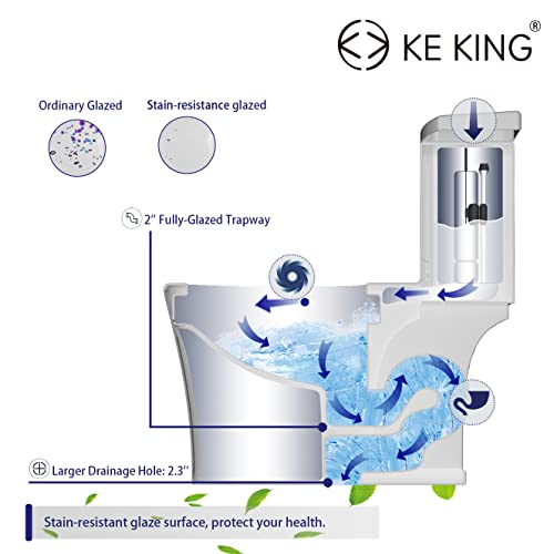 Elongated One-Piece Toilet, Full Skirt & Sleek Design, Dual Powerful Flush Toilet 0.8/1.28 GPF and MAP 1000g, Comfort Height Toilet, White, 12'' Rough-in - Image 6