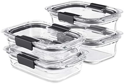 Rubbermaid 2118313 Brilliance Glass Storage Set of 4 Food Containers with Lids (8 Pieces Total), Clear