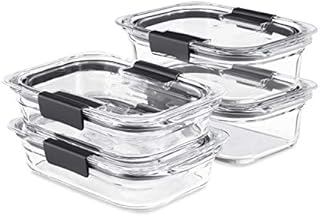 Rubbermaid 8-Piece Brilliance Glass Food Storage Containers with Lids for Lunch, Meal Prep, and Leftovers, Dishwasher and Oven Safe, Clear/Grey