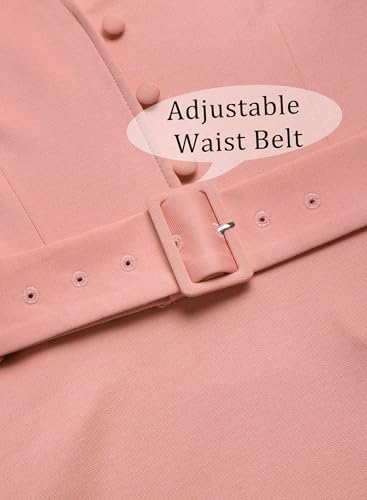 Image of VFSHOW Womens 2024 Business Work Office Pockets Belted Buttons Elegant Fit and Flare A-Line Dress