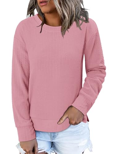 ONLYSHE Womens Shirts Long Sleeve Crewneck Tunic Tops Casual Lightweight Knit Solid Color Sweatshirts Trendy Blouse Basic Tee