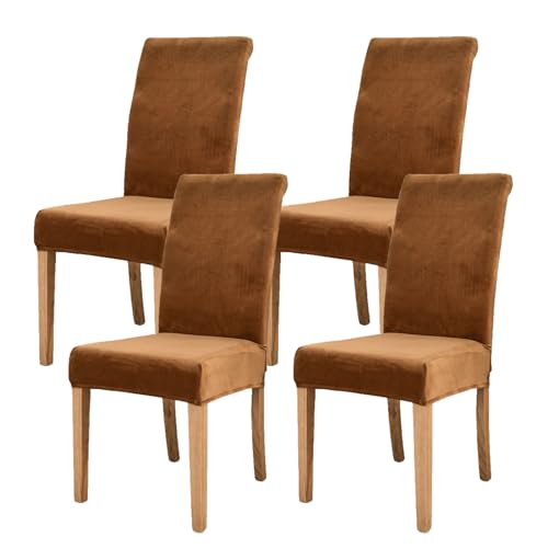 Fundas elásticas de terciopelo para sillas de comedor, cocina, banquete y hotel, decoración elegante para el hogar (juego de 4)