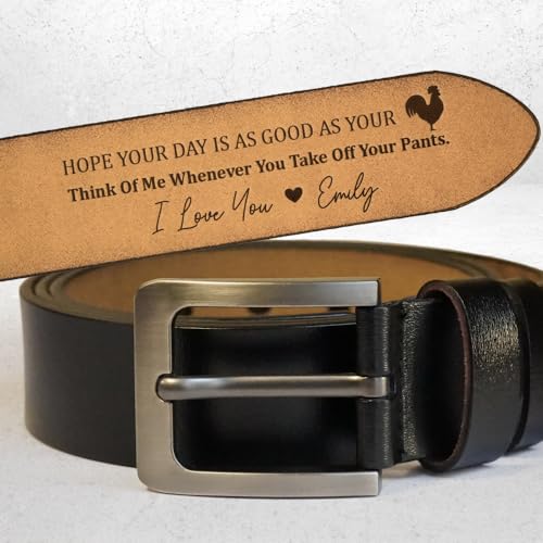 Hope Your Day Is As Good As Naughty Belt - Personalized Engraved Leather Belt, Engraved Leather Belt for Husband With Saying On The Inside, Custom Name Leather Belt for Men, Wide Black/Brown Leather2