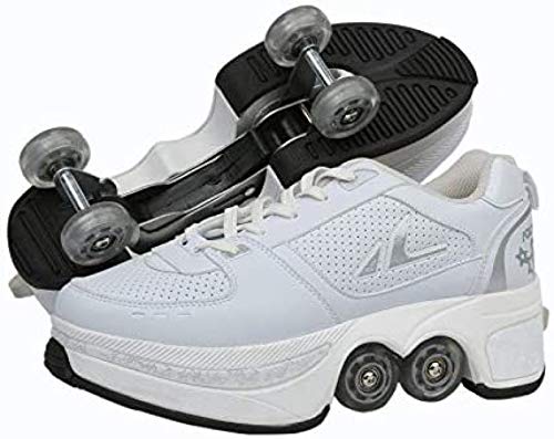 PLMOKN Roller Skates for Women 4 Wheel Adjustable Quad Roller Skates Boots,2-in-1 Multi-Purpose Shoes,Boys Girls Universal Walking Shoes,A-8