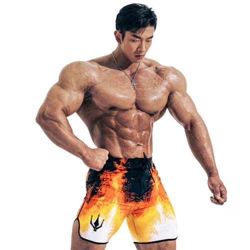 FIED IFBB 15inch Mensphysique Board-Shorts Posing Trunks Competition (Blood Orange, 28)