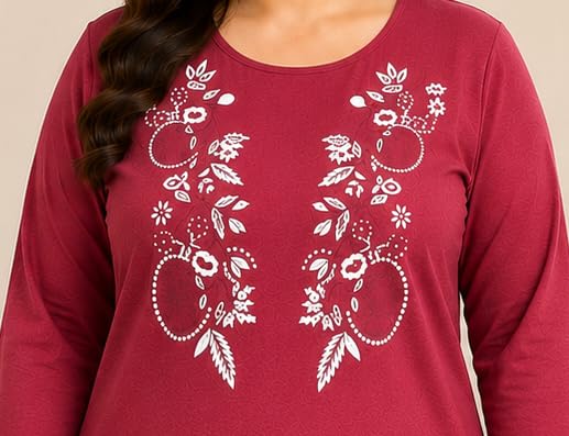 Image of RYSH Women's Plus Size Printed Nightshirt | Round Neck | 3 /4 Sleeve | Relaxed Fit Long Nightwear Top |
