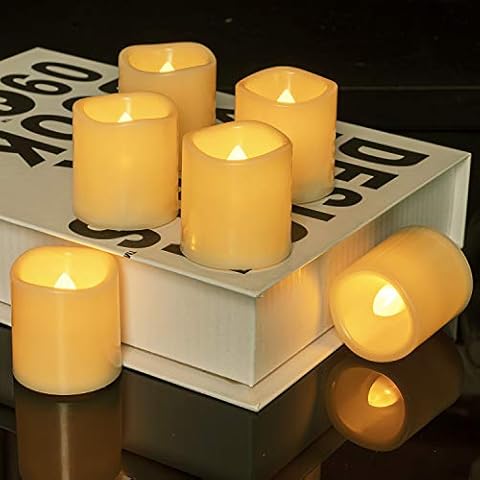 Raycare 12PCS Flameless Votive Candles with Timer, Battery Operated Flickering Candles, LED Tealight Candles, Amber Yellow (Amber Yellow) Cover