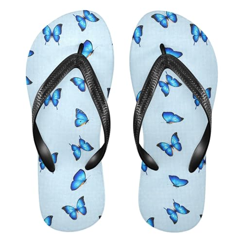 Burbuja Butterflies on Blue Flip Flops for Women Men, Soft Thong Sandals Rubber Slippers for Pool Beach Essentials