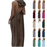 Moomoo Dresses for Women Backless Cami Dress Spaghetti Stra Flowy Moomoo House Dress Low Back Maxi Beach Vacation Sundress Coffee