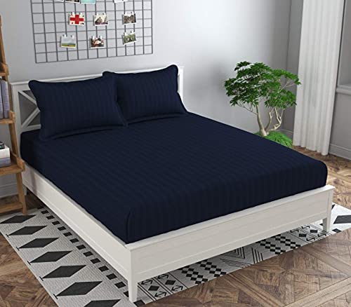Image of Cotton Feel Glace Cotton 200 TC Elastic Fitted Printed King Size Double Bed Bedsheet with 2 Pillow Cover(72 inchx78 inch, Animal Print), Blue