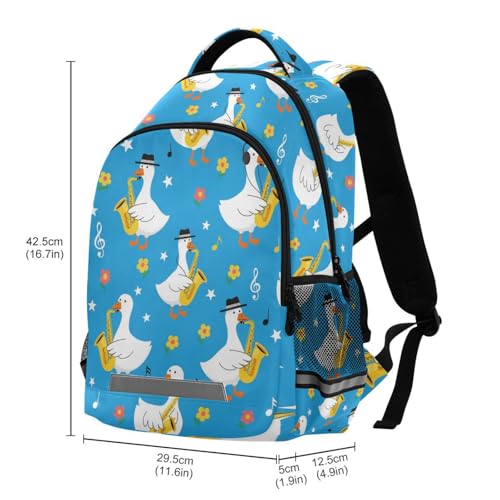 Geese Playing Saxophone Large School Backpacks with Chest Strap for Boys Girls Students,Lightweight Bookbags 17 Inch, Portable Casual Daypack Bags3