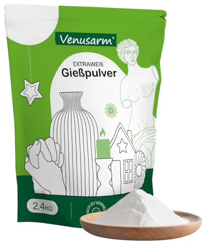 Venusarm Gießpulver 2,4kg, Gießpulver Weiß wie Neuschnee, Gips zum Gießen wie Spiegel Glatter, Beruhigende Härte Gießmasse für Detailgetreue Reliefs Gipsformen Kunst- und Bastelprojekte