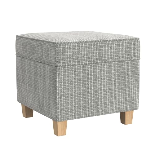 Image of HomePop 18 inch Classic Square Storage Ottoman - Sage Mini Grid Pattern