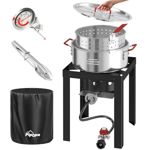 Comparison: Best Fish Fryer Outdoor 11 10QT Fish Fryer Pot with Lid | 9inch Fryer Tong | 8QT Basket | 6inch Thermometer | 50,000 BTU Propane Burner | Outdoor Deep Fryer | Ideal for Frying Fish | French Fries | Chicken Wings