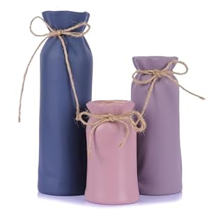 Purple Pink Blue Ceramic Set of 3 Pottery Vase, Neutral Rustic Vases Home Decor, Modern Farmhouse Table Centerpiece Small Ceramic Vase for Kitchen Above Cabinet Shelves Bookshelf Decor Purple Pink Blue Ceramic Set of 3 Pottery Vase Neutral Rustic Vases Home Decor Modern Farmhouse Table Centerpiece Small Ceramic Vase for Kitchen Above Cabinet Shelves Bookshelf Decor