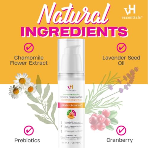 Image of vH essentials Feminine Foaming Wash with Boric Acid and Prebiotics, Odor Eliminating pH-Balanced Daily Cleanser with Lavender and Chamomile, 5 fl oz (Pack of 2)