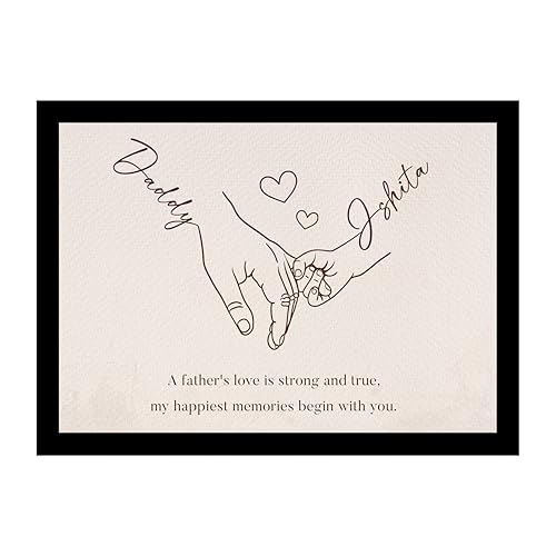 Image of Art Street Personalized Gift Framed Art for Father | Father and Child Line Art Custom Name and Quote Wall Decor, Gift for Dad, Customized Framed Artwork for Home and Office, A4 Size 8x12 Inch