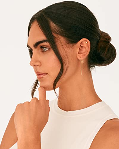 Image of PAVOI 14K Gold Plated Threader Earrings for Women, Statement Chain Earrings | Hypoallergenic Earrings with 925 Sterling Silver Posts, Dangle Chain Threader Earrings Double Piercing